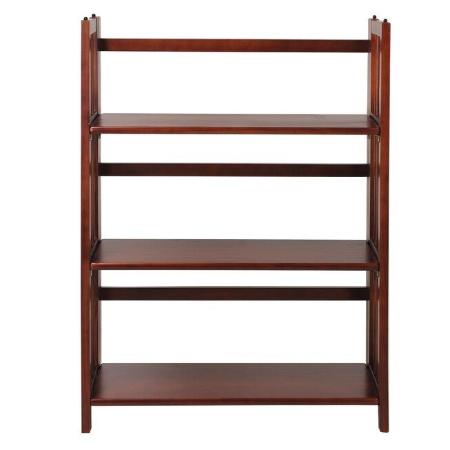3-Shelf Folding Stackable Bookcase 27.5 inches Wide-Walnut, WALNUT, hi-res image number 0