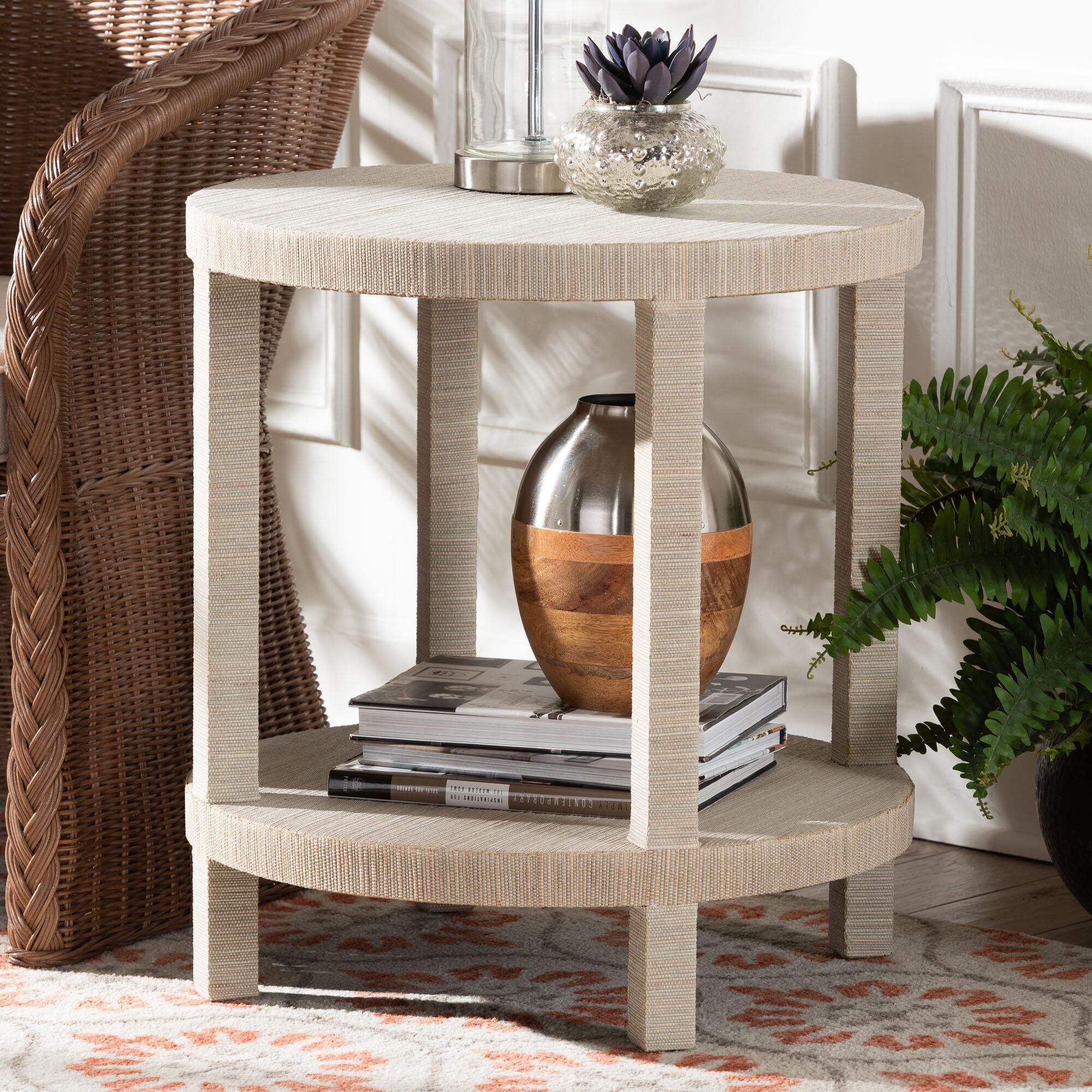 Rocco Bohemian Woven Grasscloth End Table, NATURAL, hi-res image number 0