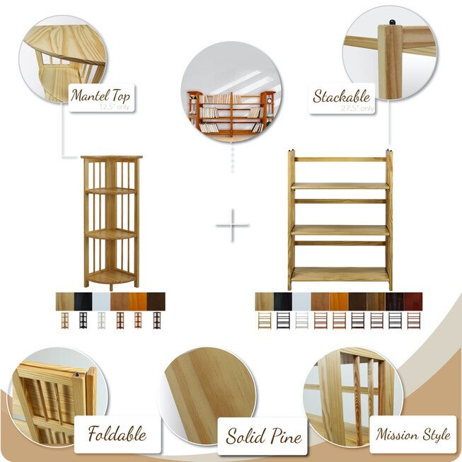 3-Shelf Folding Stackable Bookcase 27.5 inches Wide-Walnut, , alternate image number 5