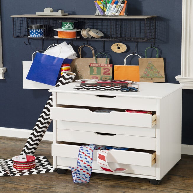 Cary Six Drawer Wide Roll Cart White Wash, , alternate image number null