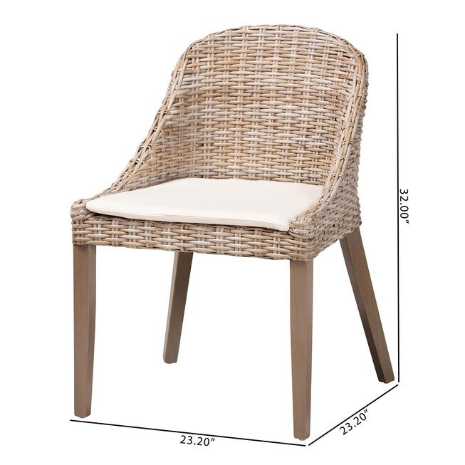 Lara Bohemian Grey Kubu Rattan And Mahogany Wood Dining Chair, , alternate image number null