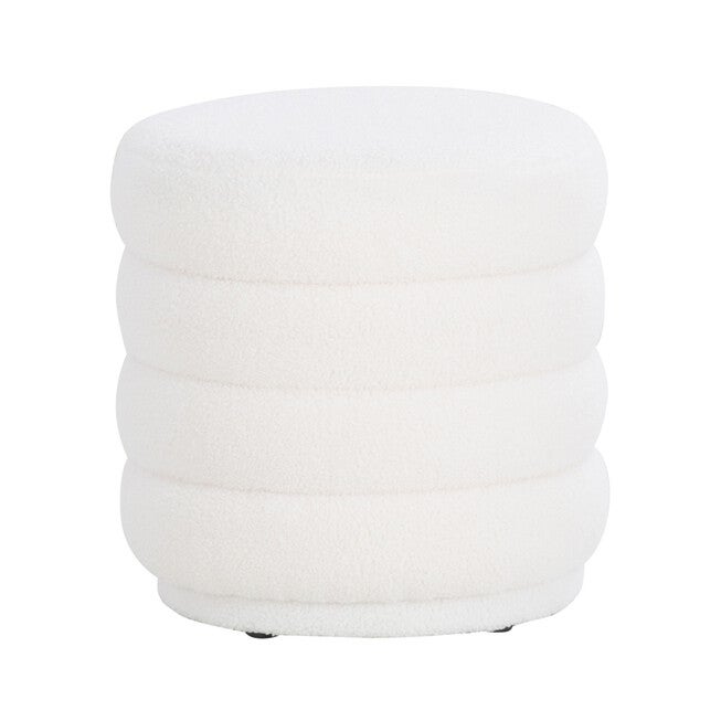 Kathy White Sherpa Round Ottoman Ottomans, WHITE, hi-res image number null