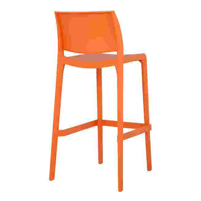Orange outdoor stackable barstool, side view