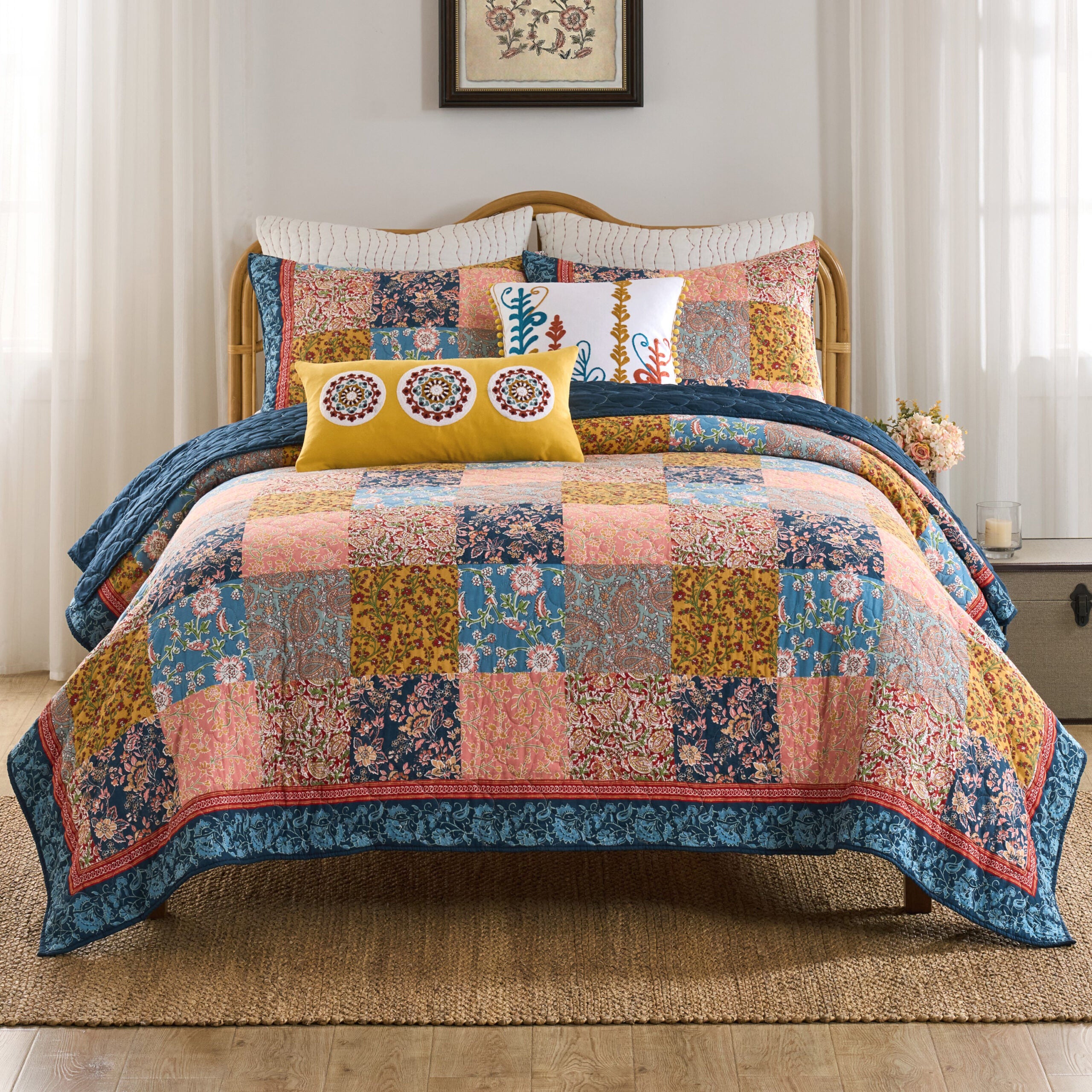 Tangier Vibrant Bohemian Patchwork Quilt Set, MULTI, hi-res image number 0