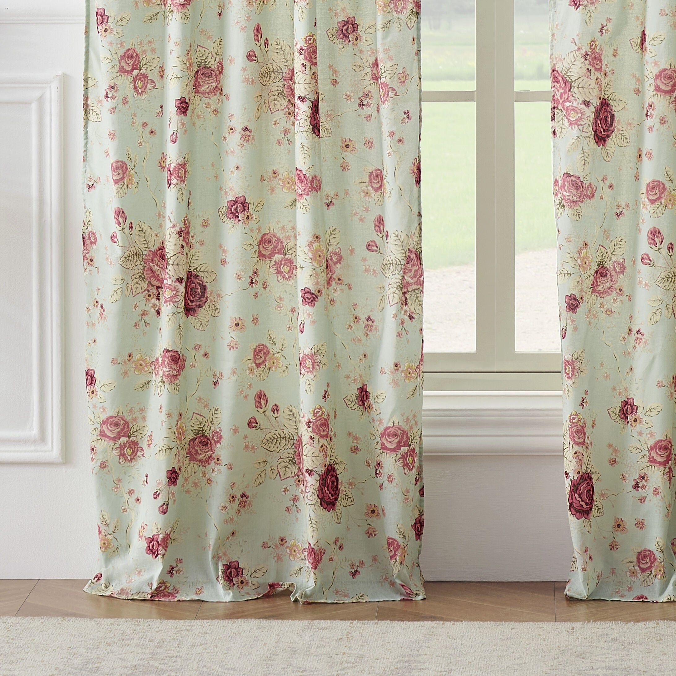 Antique Rose Window Curtain Panels, Set of 2, 84 inches, Blue, BLUE, alternate image number 3