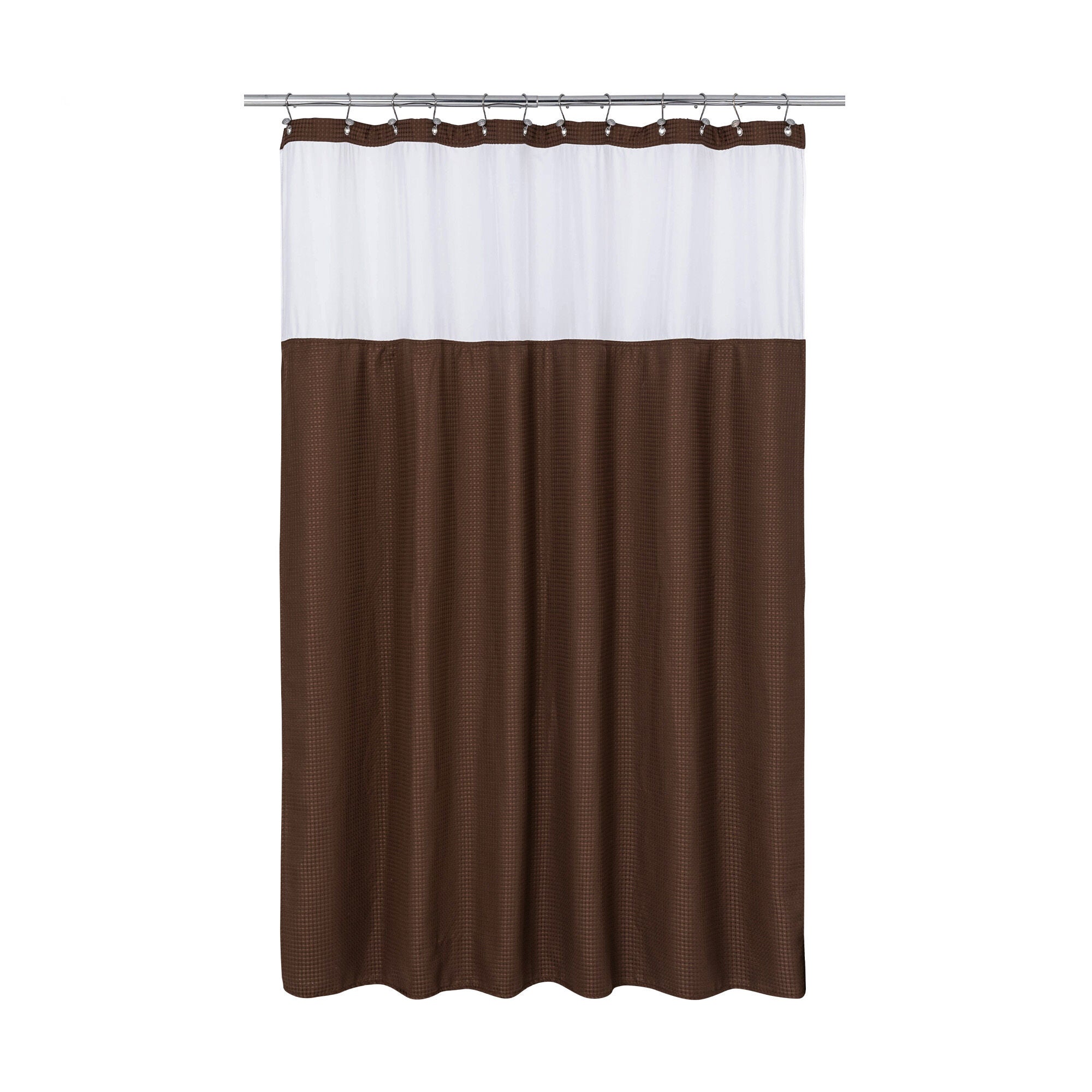 Dobby Waffle Shower Curtain with Snap-in Liner, Hooks included, BROWN, alternate image number 5