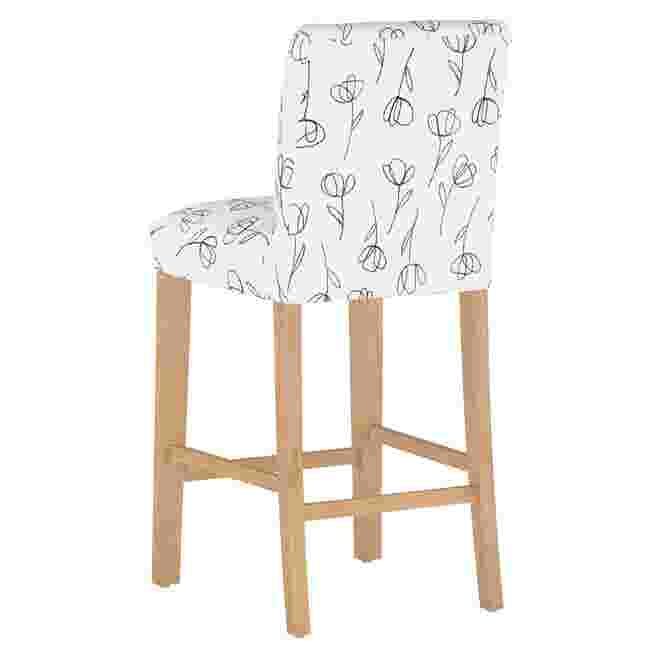 White tulip patterned barstool with wooden legs