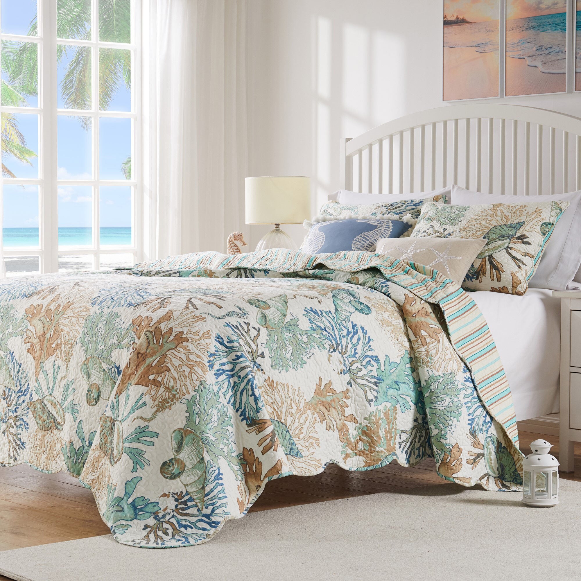 Atlantis Finely Stitched Quilt Set with Decorative Pillows, JADE, hi-res image number 0