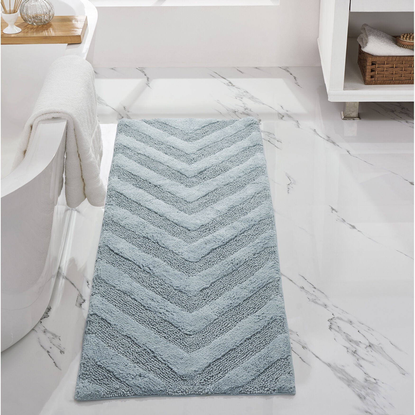 Hugo Collection 100% Cotton 20 inches X 60 inches Runner Bath Rug, BLUE, hi-res image number 0