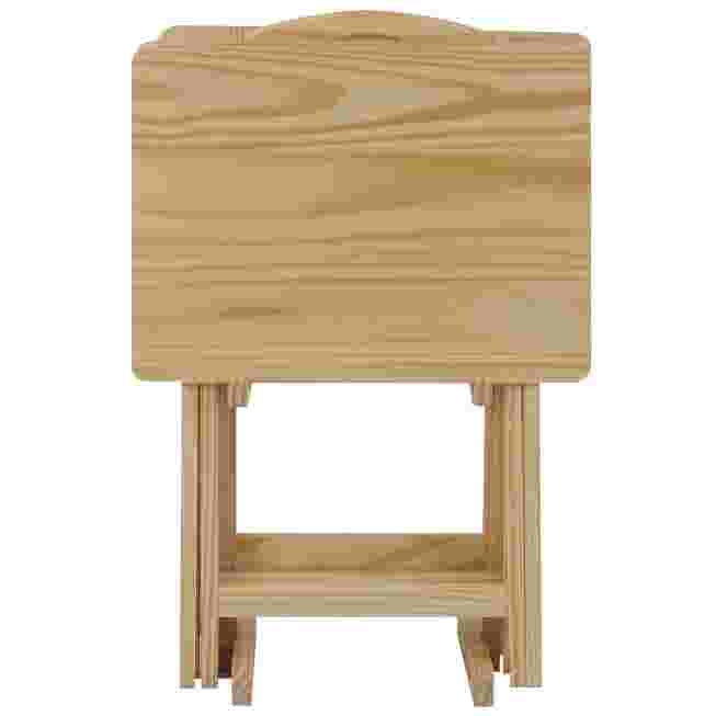 Front view of folded small wooden table with legs