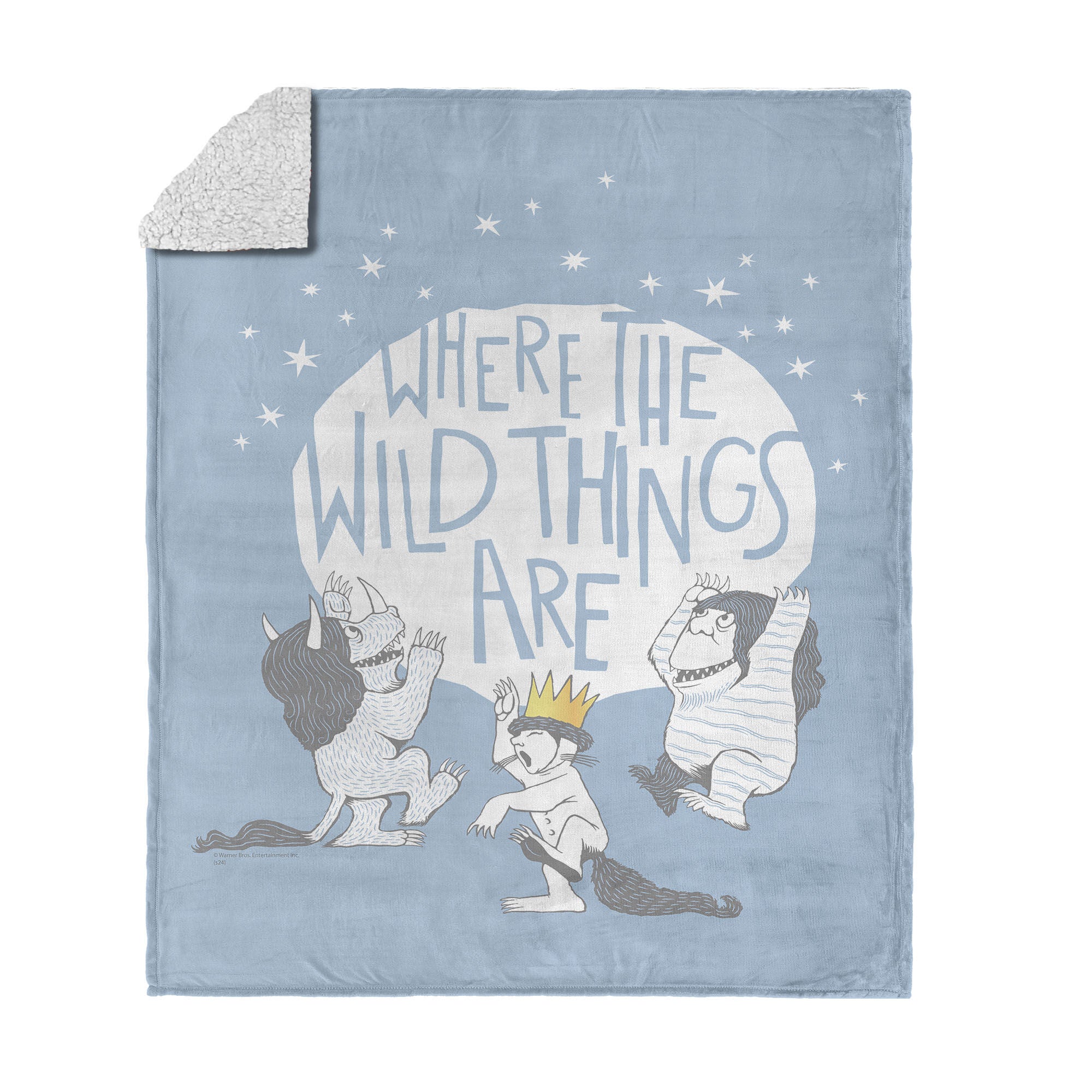Warner Bros. Where the Wild Things Are Wild Things Silk Touch Sherpa Throw Blanket 50x60 Inches, BLUE, hi-res image number 0
