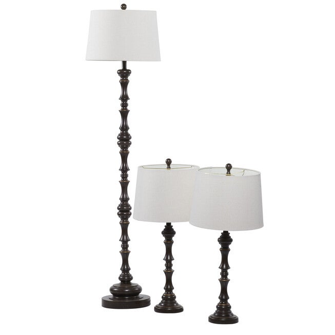 Set Of 3 Brown Polystone Traditional Floor Lamp, , alternate image number null