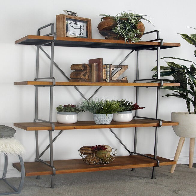 Dark Brown Wood Industrial Shelving Unit, 67 inches x 43 inches x 16 inches, , alternate image number null