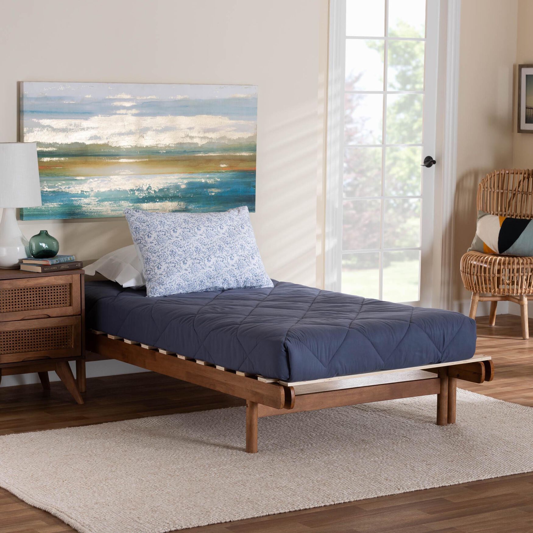 Bolivia Mid-Century Modern Walnut Brown Wood Expandable Twin To King Bed Frame, , alternate image number 7