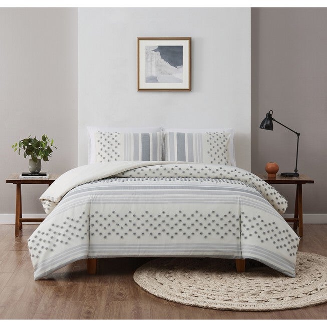 Mia Tufted Texture Grey 3 Piece Comforter Set, GREY, hi-res image number 0