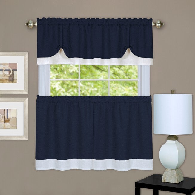 Darcy Window Curtain Tier and Valance Set, NAVY WHITE, hi-res image number null