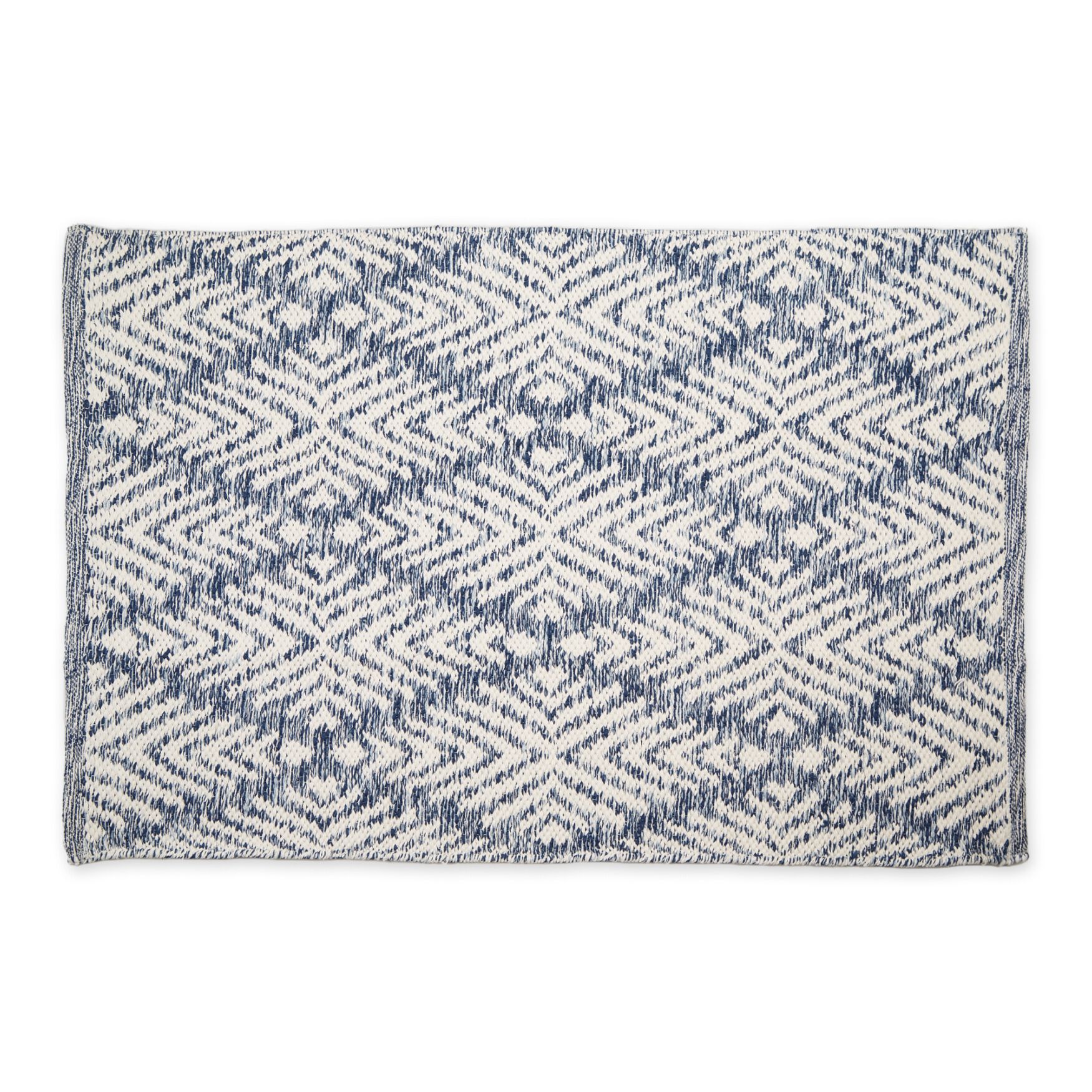 Blue Diamond Handwoven Rug 2X3 Ft Bath, BLUE, hi-res image number 0