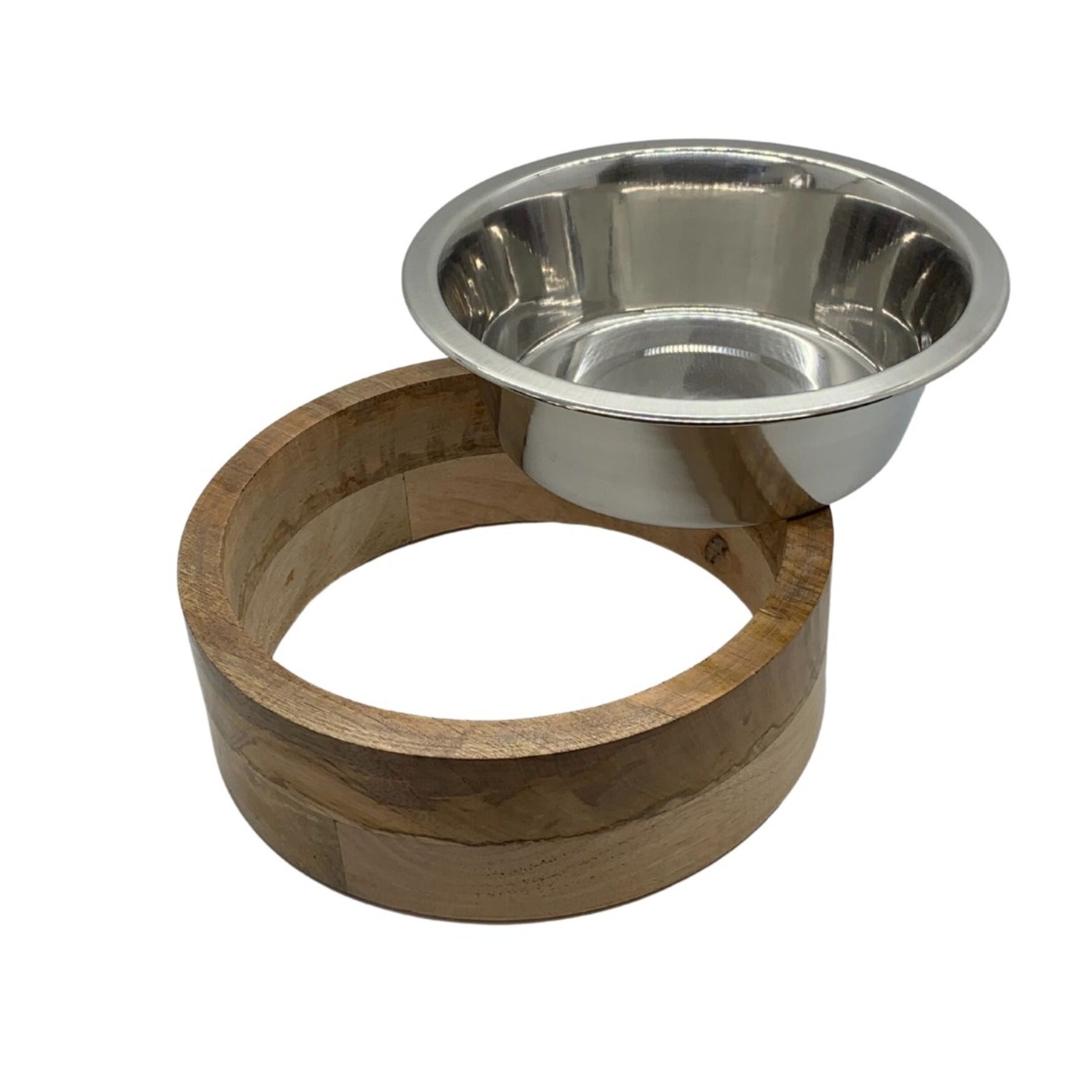 Stainless Steel Dog Bowl With Mango Wood Holder, , alternate image number 3