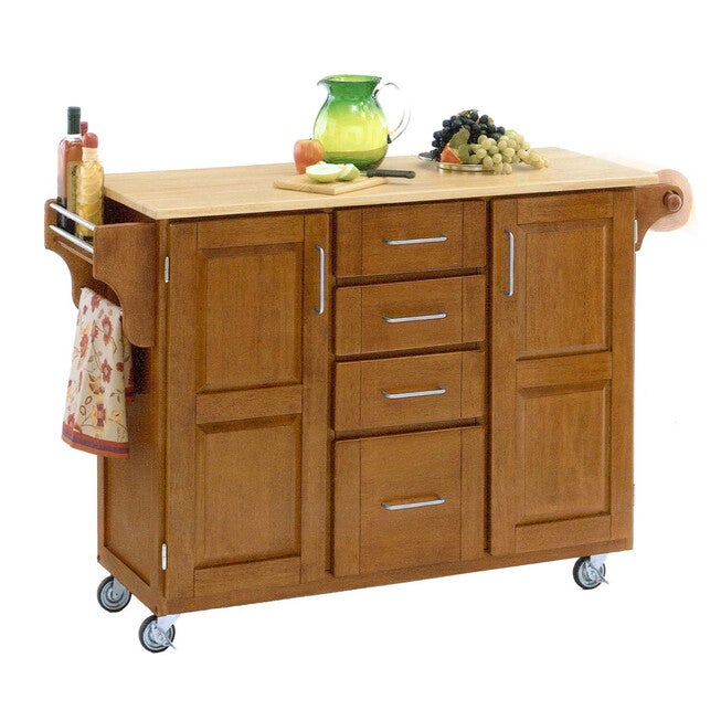 Large Cottage Oak Finish Create a Cart with Wood Top, OAK WOOD, hi-res image number 0