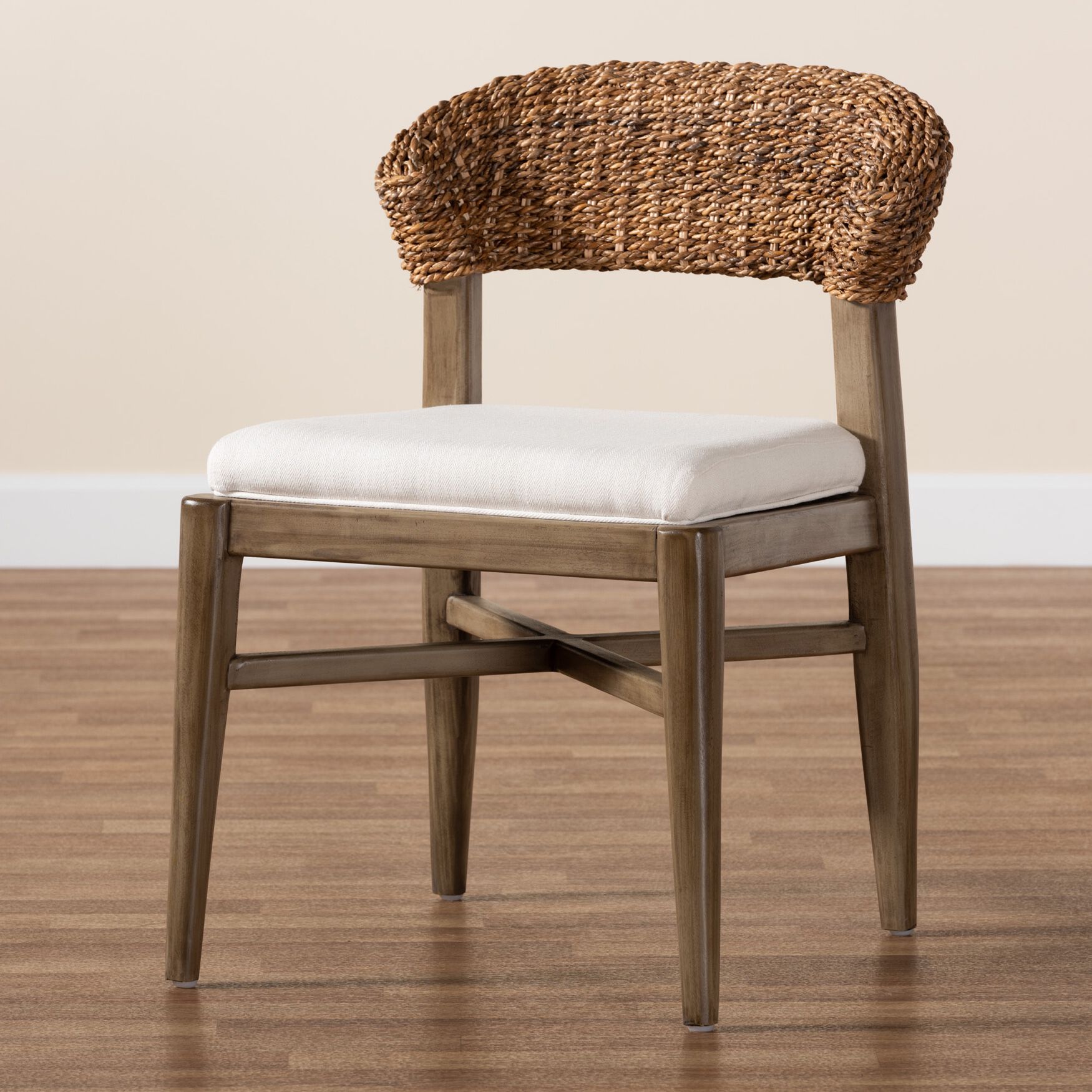 Chloe Modern Bohemian Walnut Brown Finished Mahogany Wood And Natural Rattan Dining Chair, , alternate image number 8