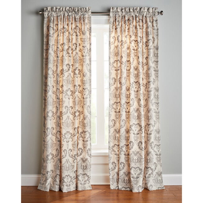 damask velvet grommet panel, SOFT GRAY, hi-res image number 0
