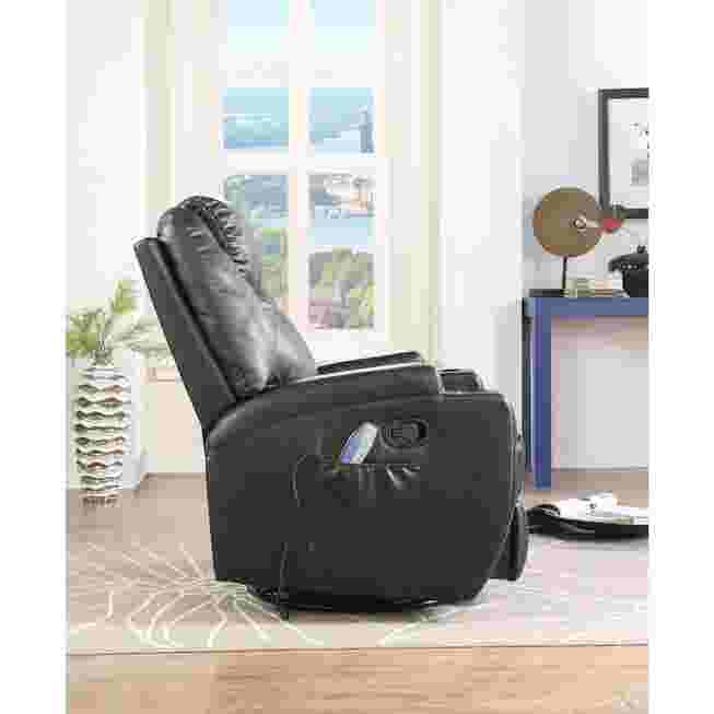 Side view of black rocker recliner in living room