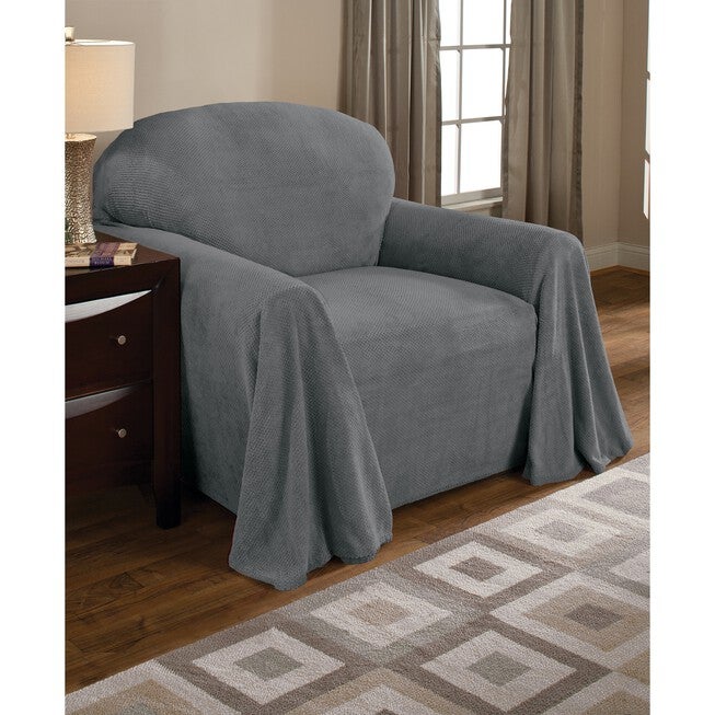 Coral Fleece Throw Chair Furniture Cover, GREY, hi-res image number null