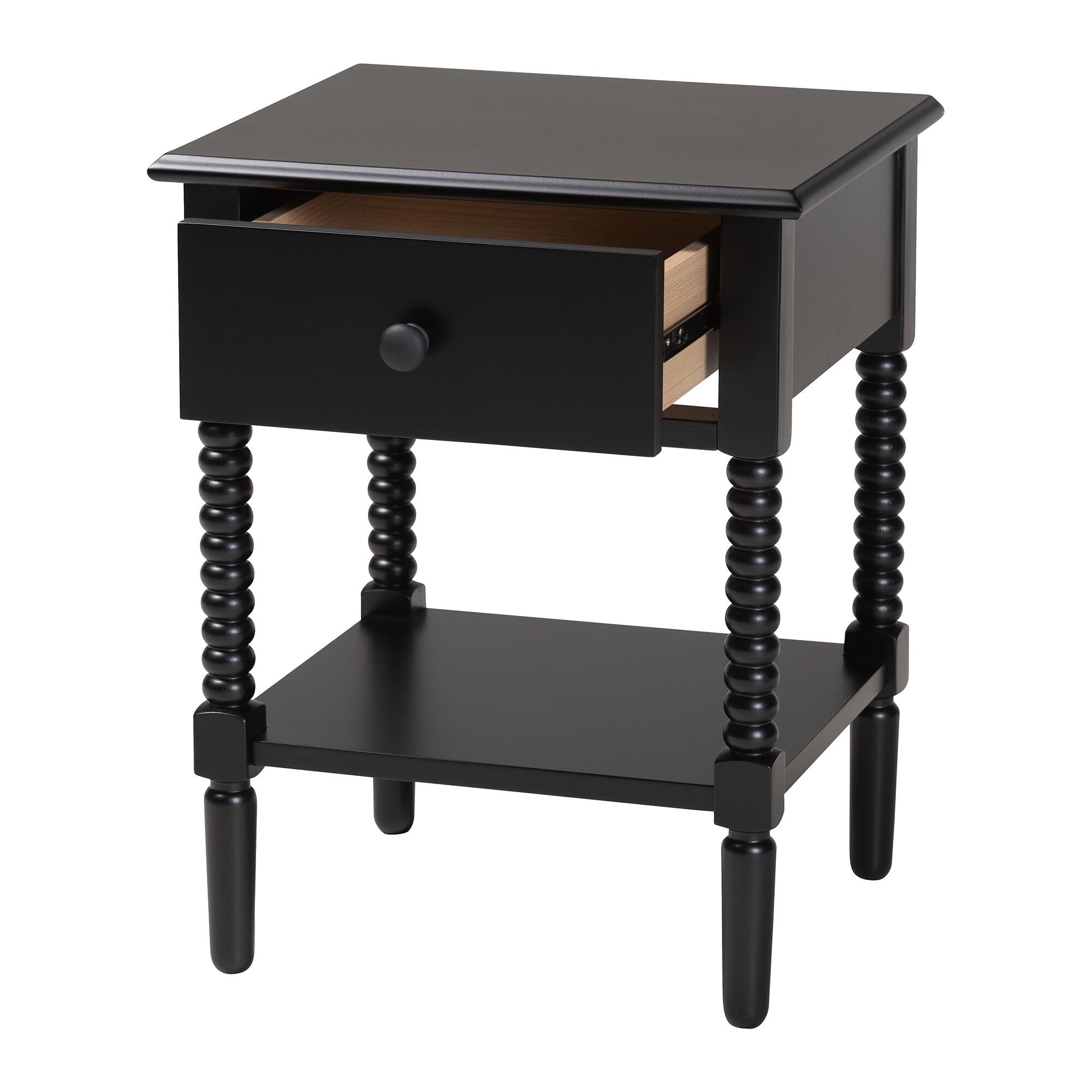 Braith Farmhouse Ivory Spindle Wood 1-Drawer Nightstand, BLACK, alternate image number 2