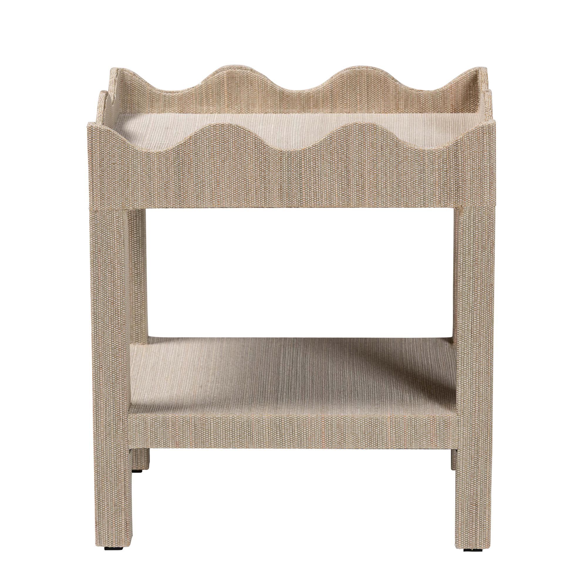 Sebastian Grasscloth Beige Scalloped End Table, BEIGE, alternate image number 2