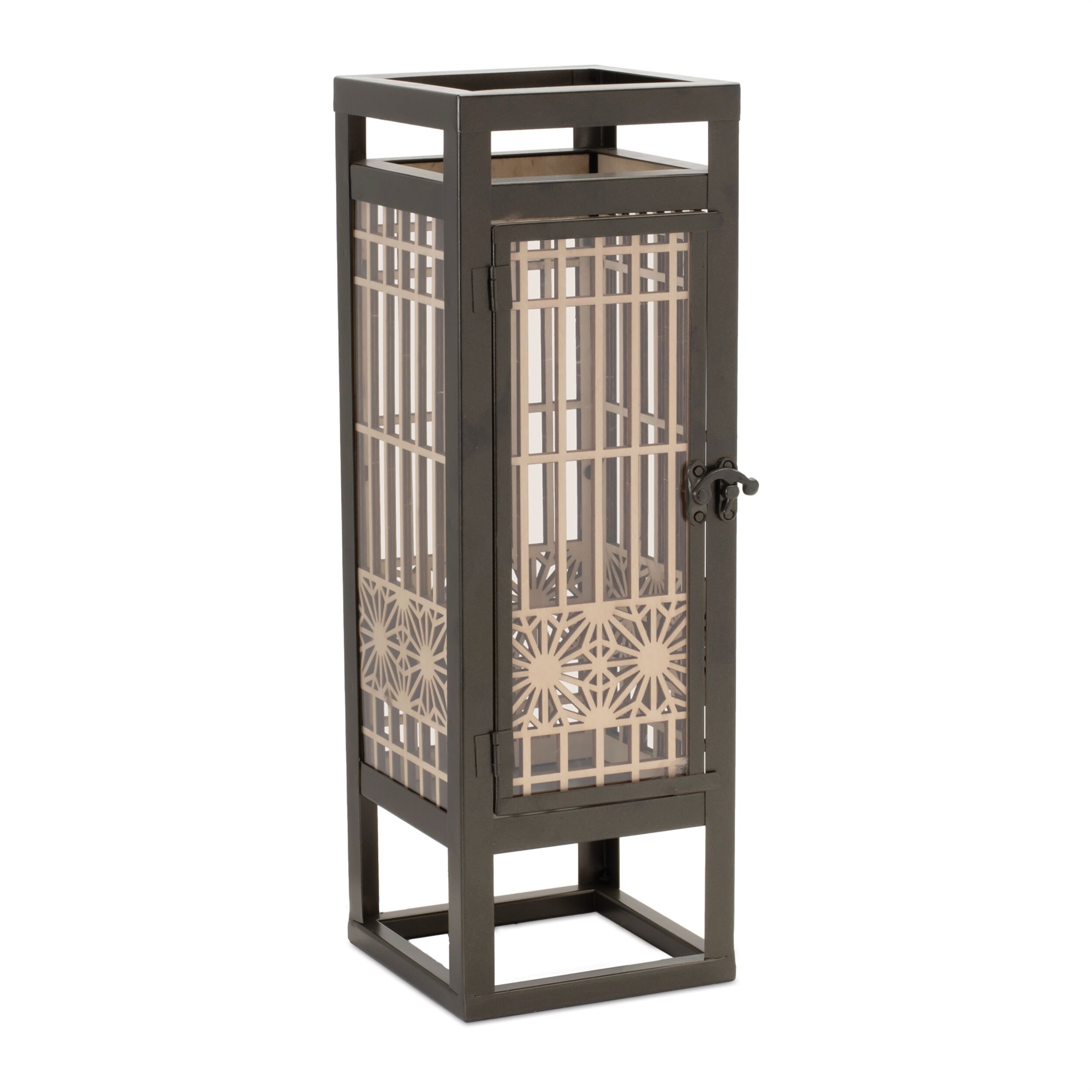 Cut Out Wood Candle Holder with Iron Frame 15INH, BROWN, hi-res image number 0