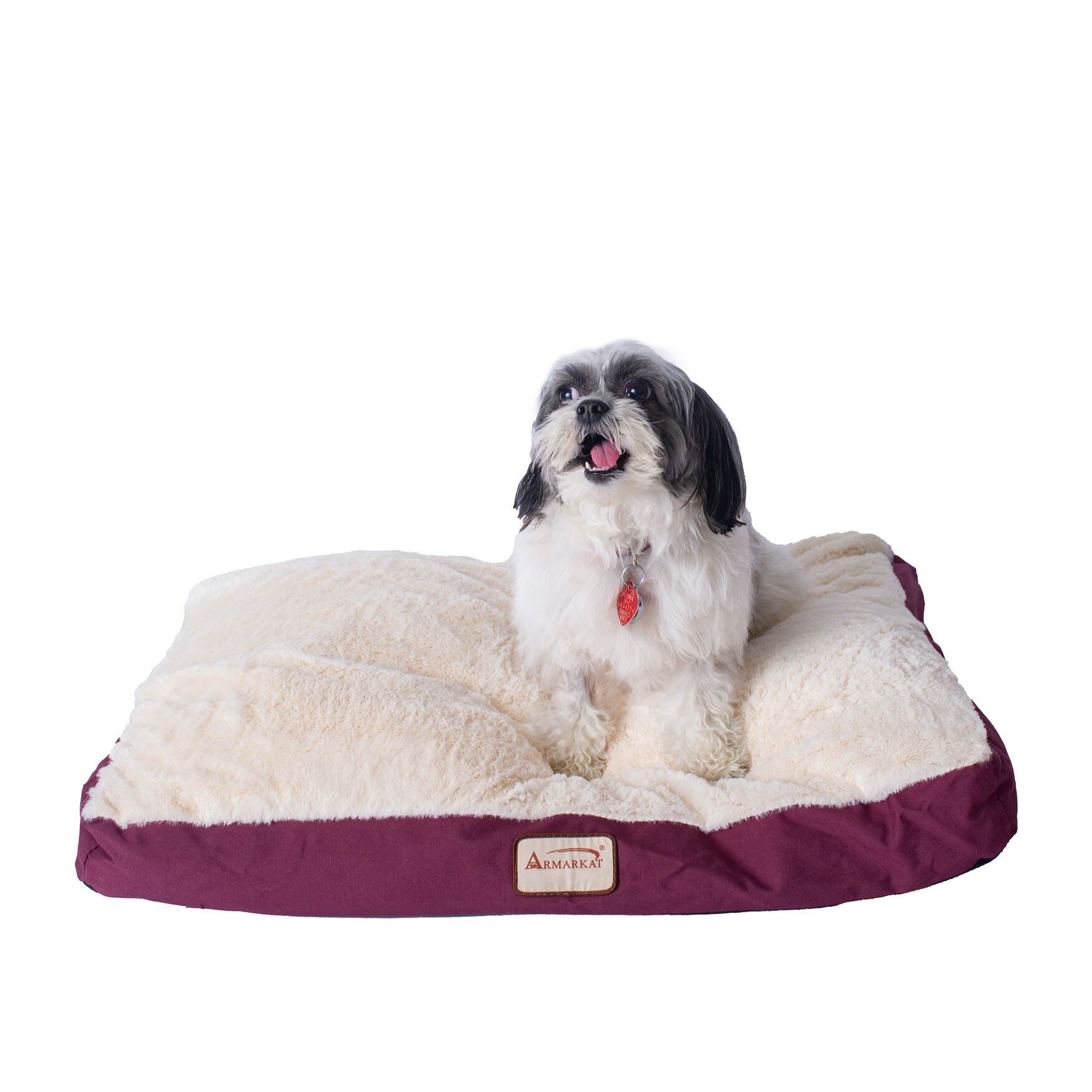 Medium Pet Bed, Dog Crate Mat With Poly Fill Cushion & Removable Cover, IVORY BURGUNDY, hi-res image number 0