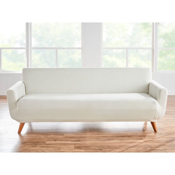 BH STUDIO BASKETWEAVE extra-long STRETCH SLIPCOVER, IVORY, hi-res image number null