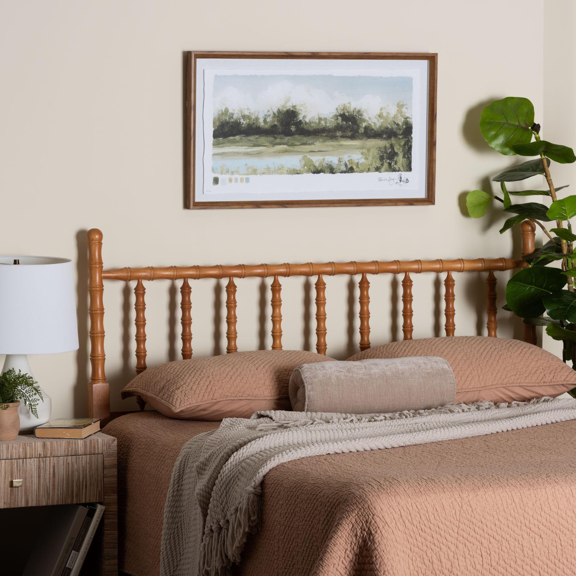 Edaline Bamboo Motif Headboard, BROWN, hi-res image number 0