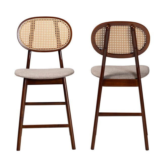 Darrion Mid-Century Modern Grey Fabric And Walnut Brown Finished Wood 2-Piece Counter Stool Set, , on-hover image number null