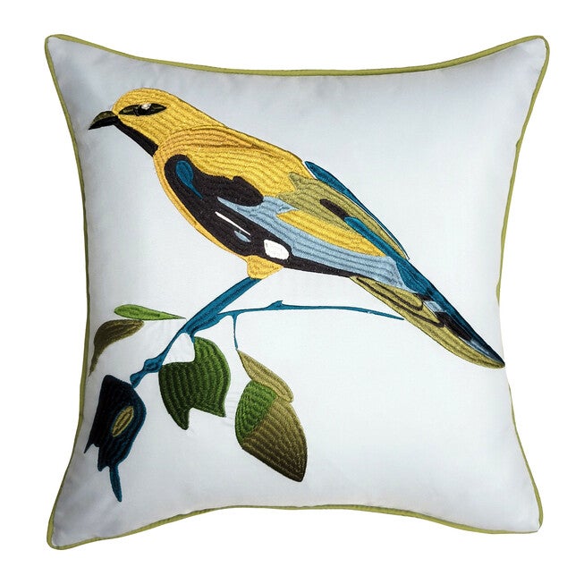 Edie @ Home Indoor/Outdoor Bold Embroidered Bird Decorative Throw Pillow 18X18, Leaf Multi, LEAF MULTI, hi-res image number 0