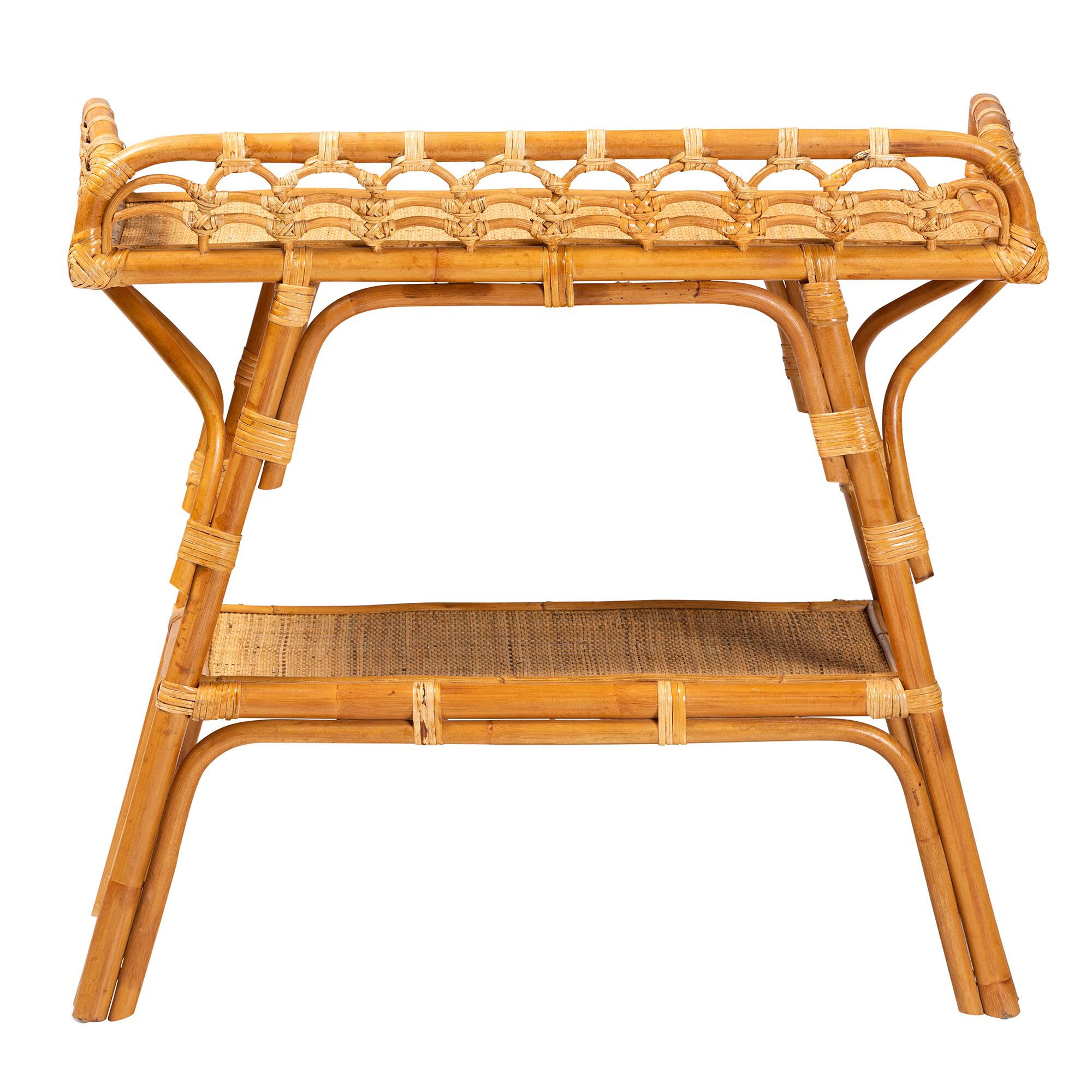 Nayana Modern Bohemian Natural Rattan 2-Tier Console Table, LIGHT HONEY, alternate image number 5