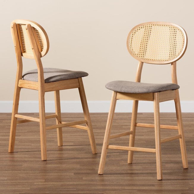 Darrion Mid-Century Modern Grey Fabric And Walnut Brown Finished Wood 2-Piece Counter Stool Set, , alternate image number null