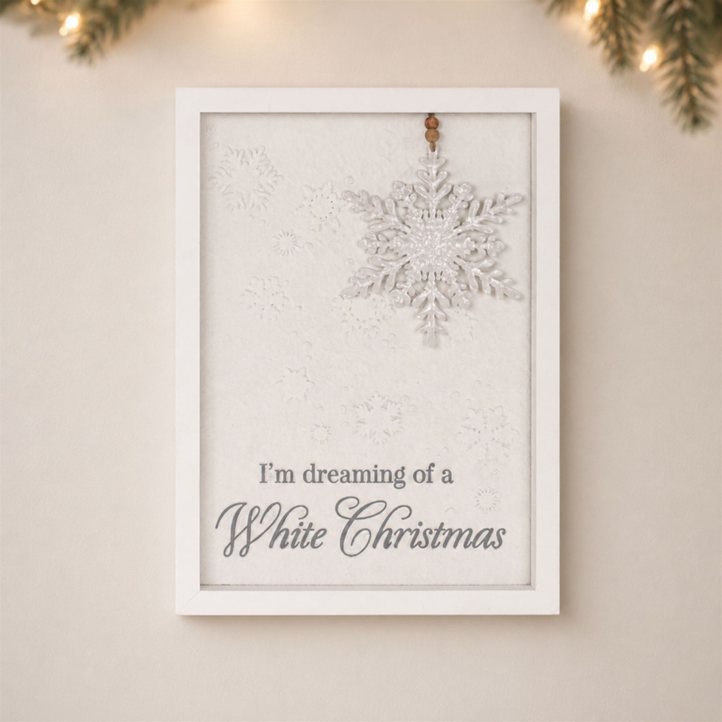 Dreaming of a White Christmas Snowflake Sign 12 inchesH, WHITE, alternate image number 2