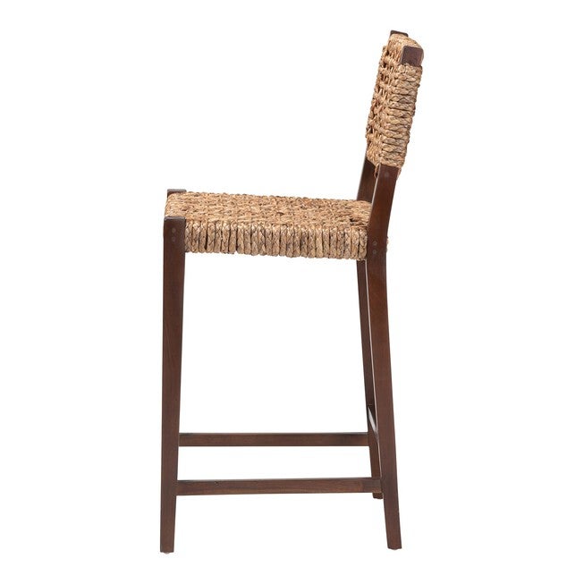 Side profile of a woven seagrass bar stool