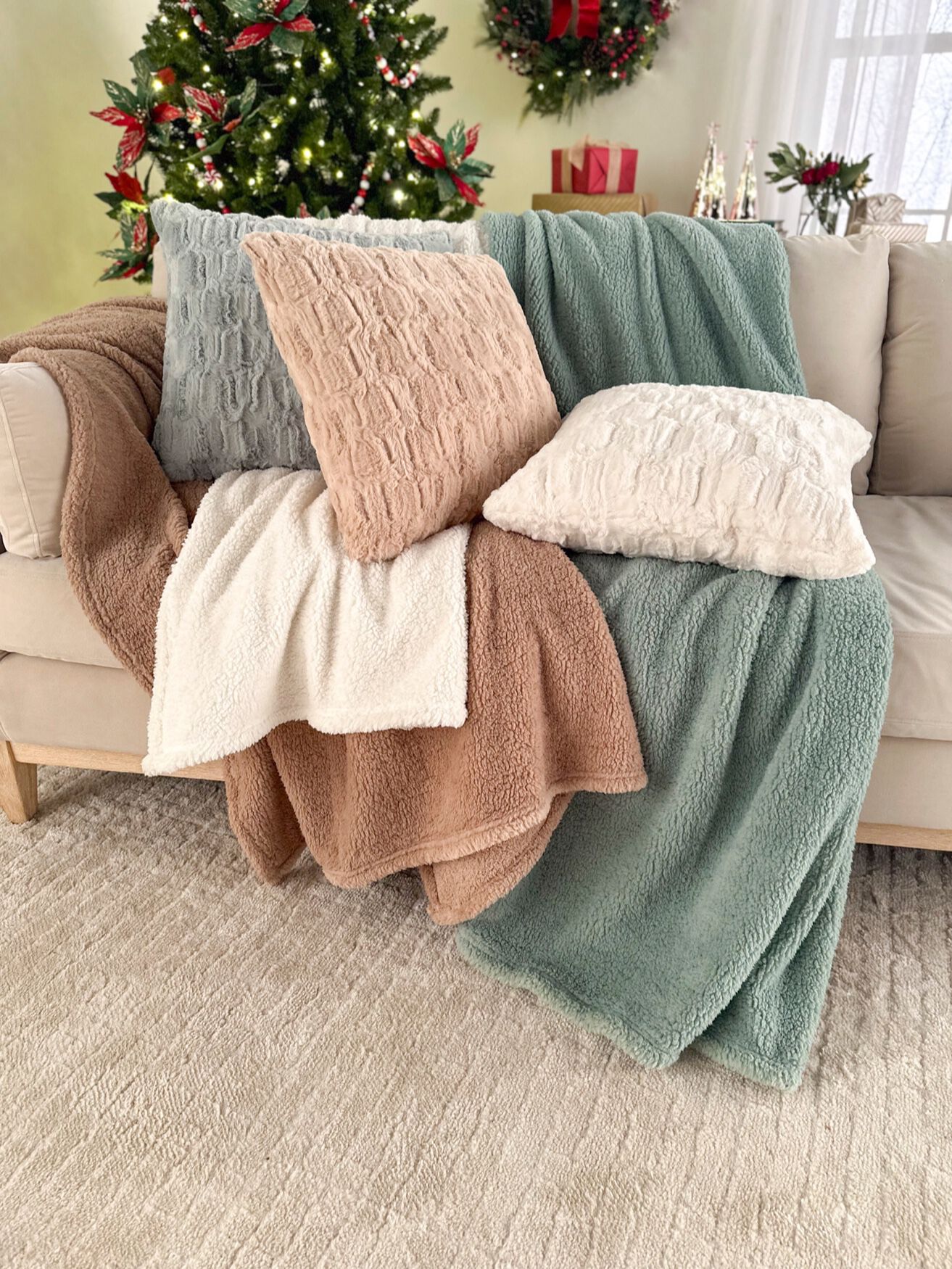 HGTV Butter Sherpa Faux Fur Throw, , alternate image number 2