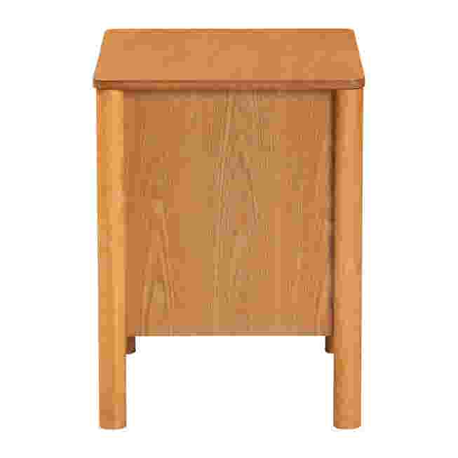 Back view of golden brown wood 2-drawer nightstand