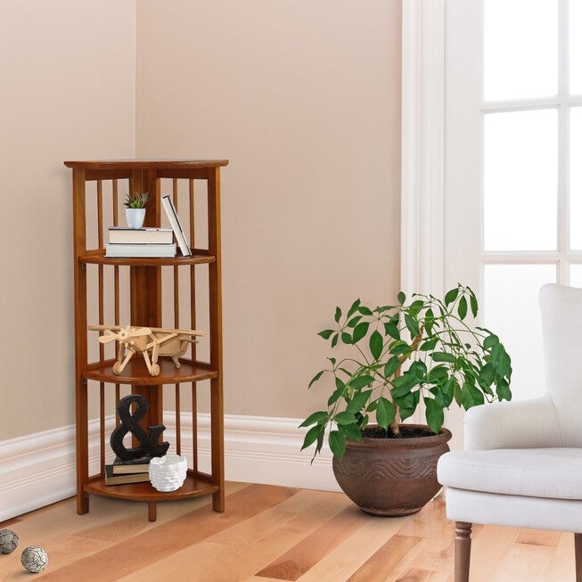 4-Shelf Corner Folding Bookcase-Honey Oak, , alternate image number null