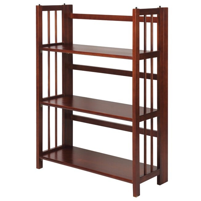 3-Shelf Folding Stackable Bookcase 27.5 inches Wide-Walnut, , alternate image number 4