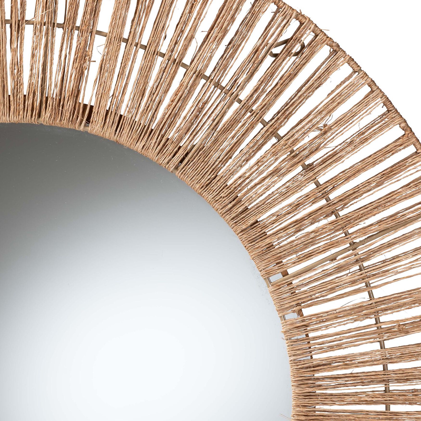 Leala Modern Bohemian Metal and Natural Brown Seagrass Accent Wall Mirror, , on-hover image number 1