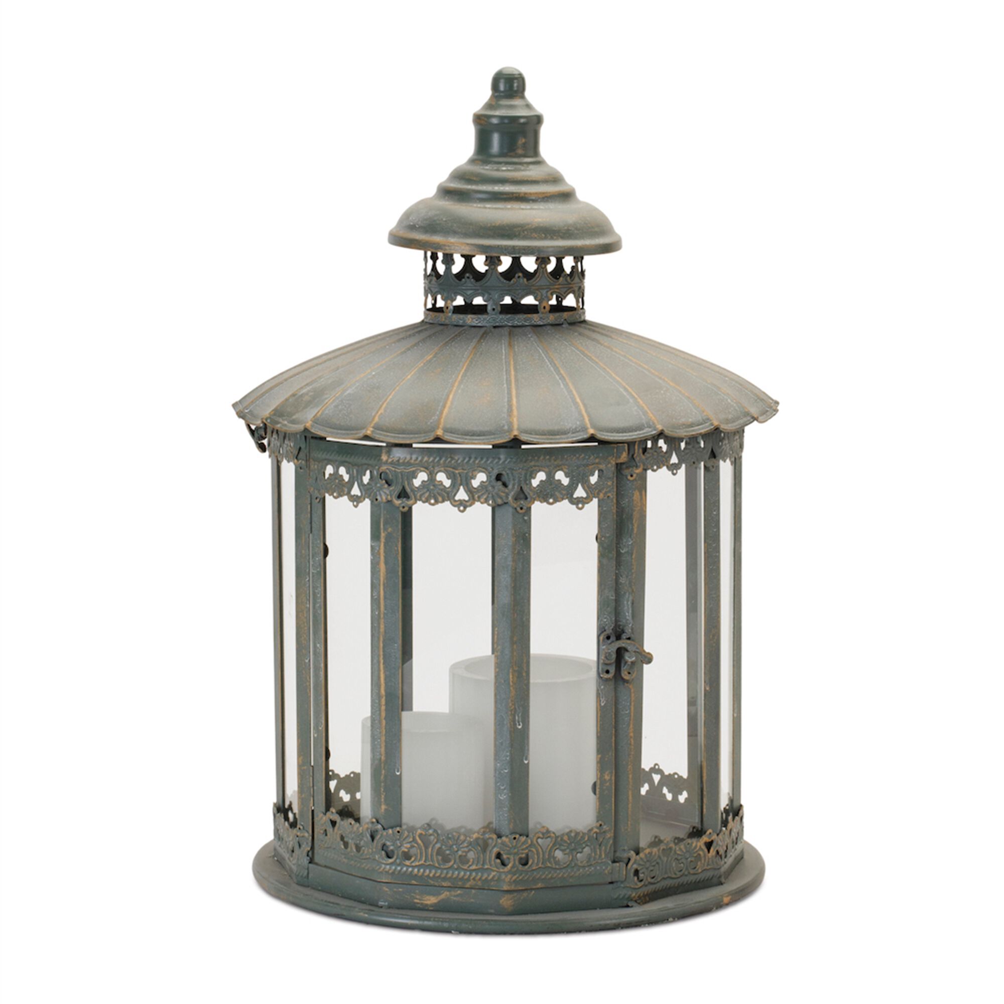 Ornate Round Brushed Metal Lantern 20 inchesH, GREY, hi-res image number 0