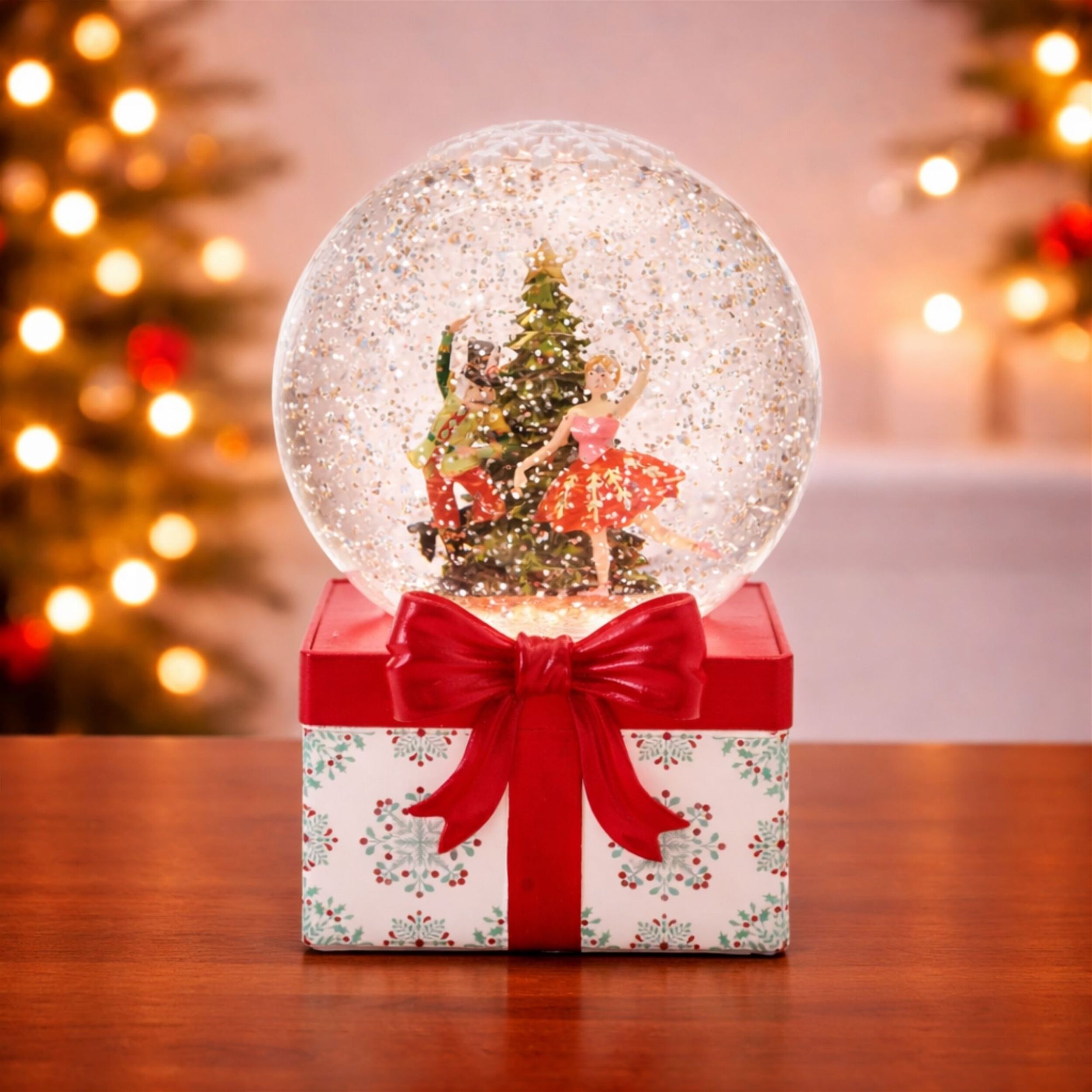 LED Nutcracker and Ballerina Snow Globe 6.5 inchesH, RED, alternate image number 3