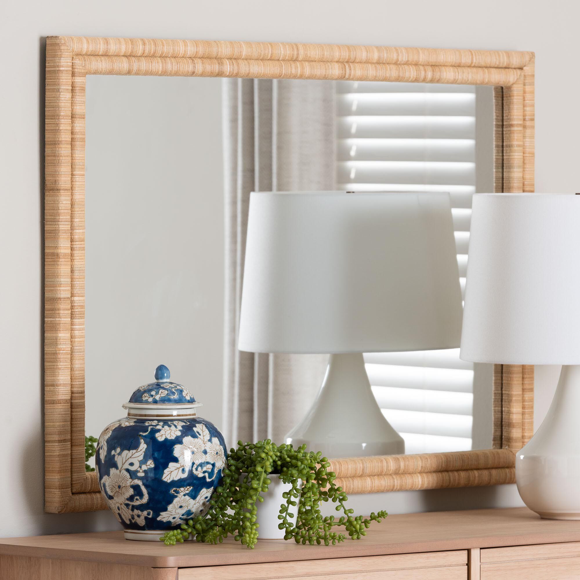 Canan Grasscloth Wall Mirror, BROWN, hi-res image number 0