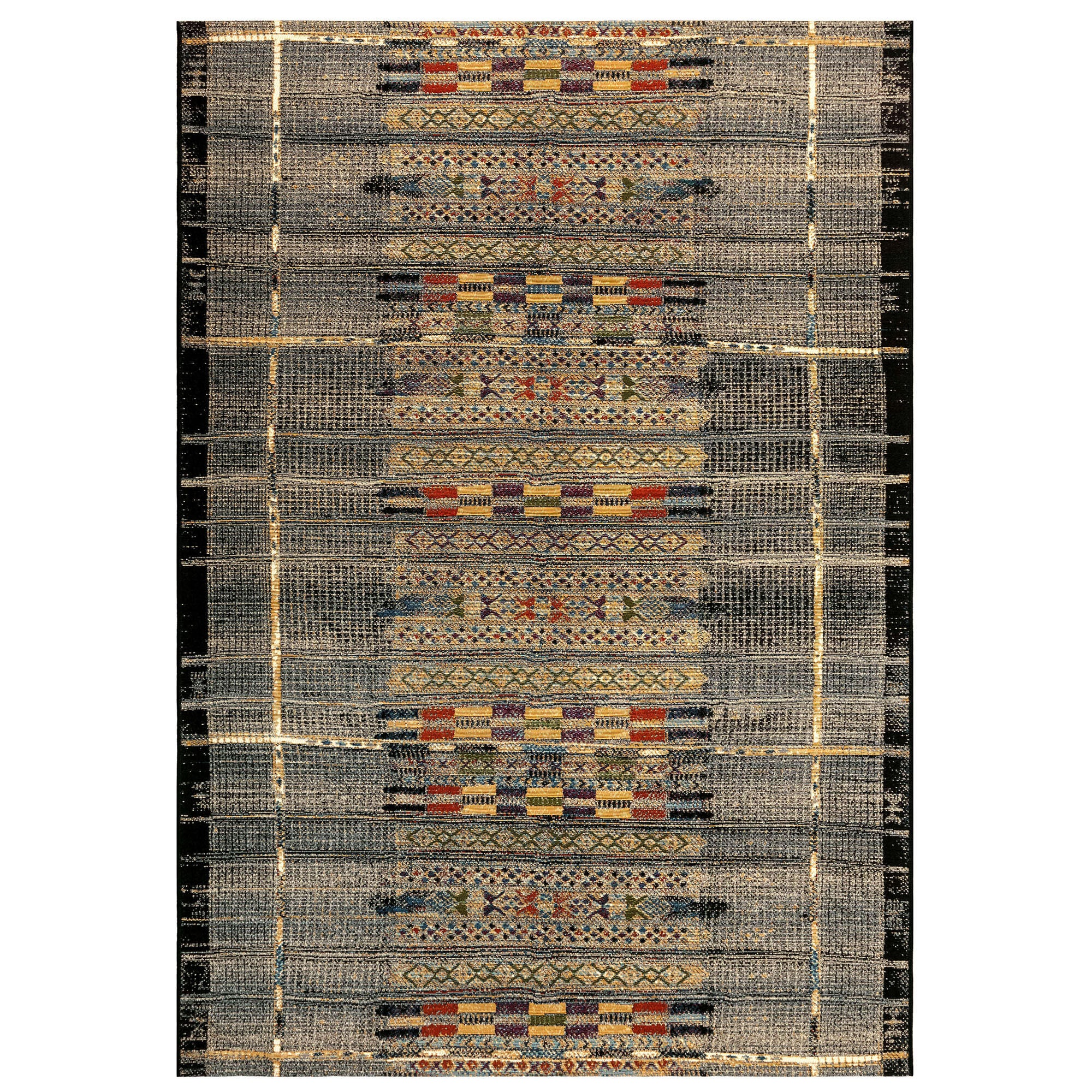Liora Manne Marina Tribal Stripe Indoor/Outdoor Area Rug Black 8 feet 10 inches x 11 feet 9 inches, BLACK, hi-res image number 0