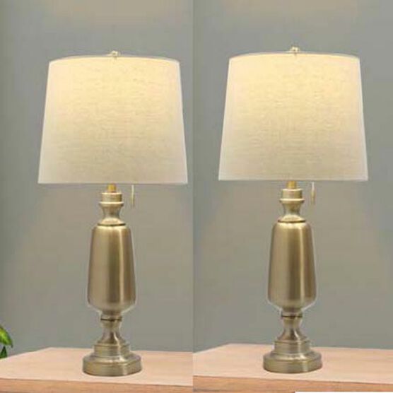Antique Brass Metal 30.5" Table Lamp, Set 2, , on-hover image number null