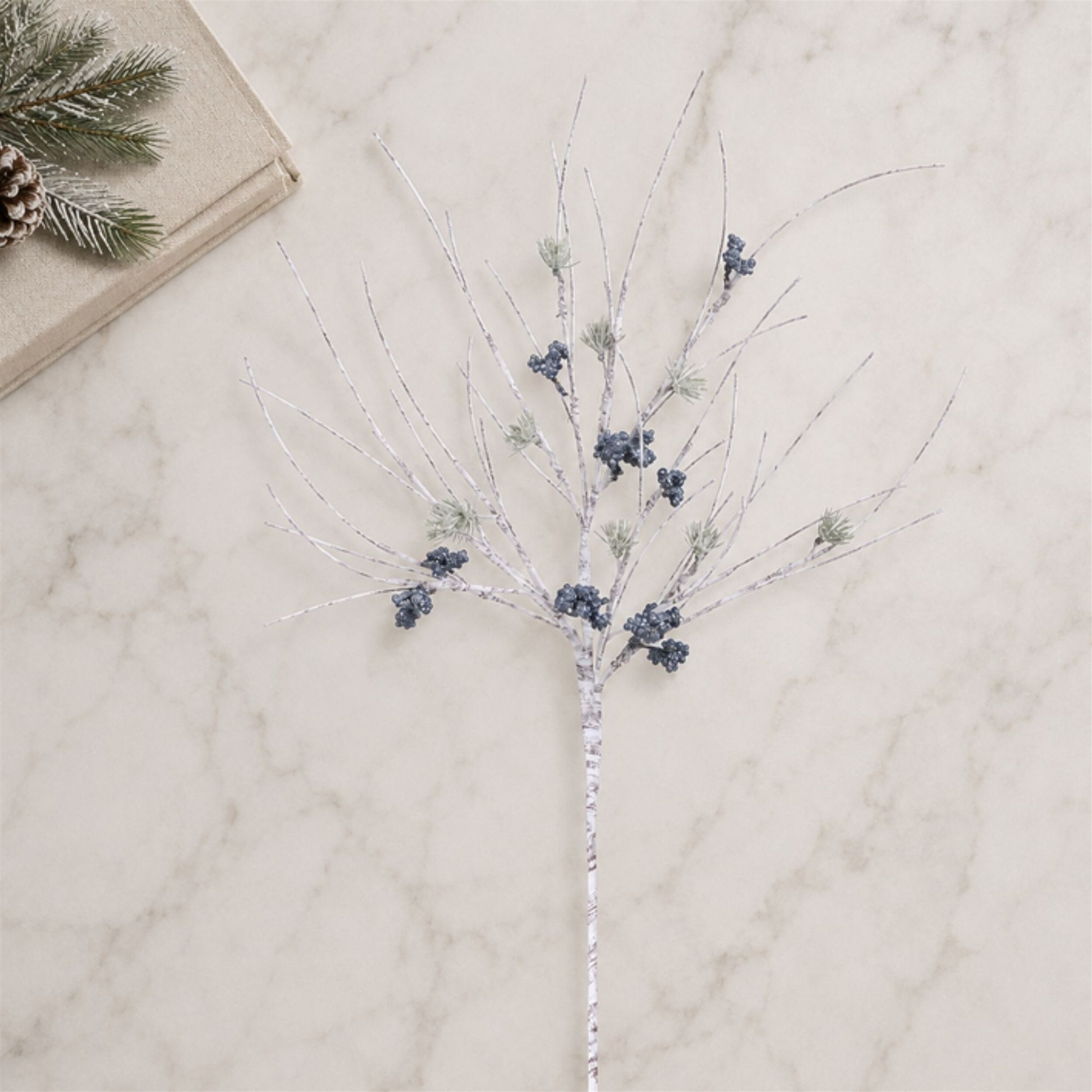 Birch Twig with Pine Spray (Set of 4), WHITE BLUE GREEN, alternate image number 1